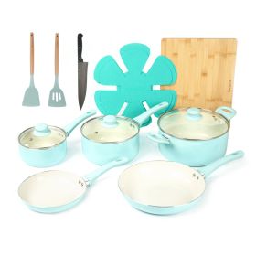 HAWOK Kitchen Ceramic Non-stick coating Induction Cookware Sets - 15 Piece pressed Aluminum Pots and Frying Sauce Pans Set with BAKELITE Handles