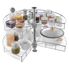 31" 2 Tier Kidney Shaped Chrome Corner Organizer Lazy Susan Cabinet Blind Corner