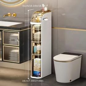 7.09 Inch Slim Gap Storage Cabinet with Drawers Freestanding Narrow Bathroom Kitchen Organizer Rack Lightweight No-Assembly Floor Cabinet (Model Number: 4-Tier)